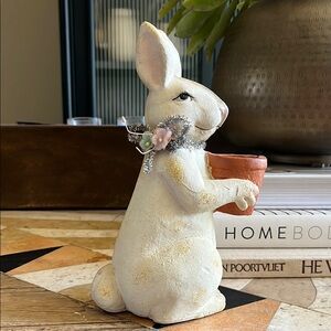 Charming White Rabbit Figurine with Flower Accent